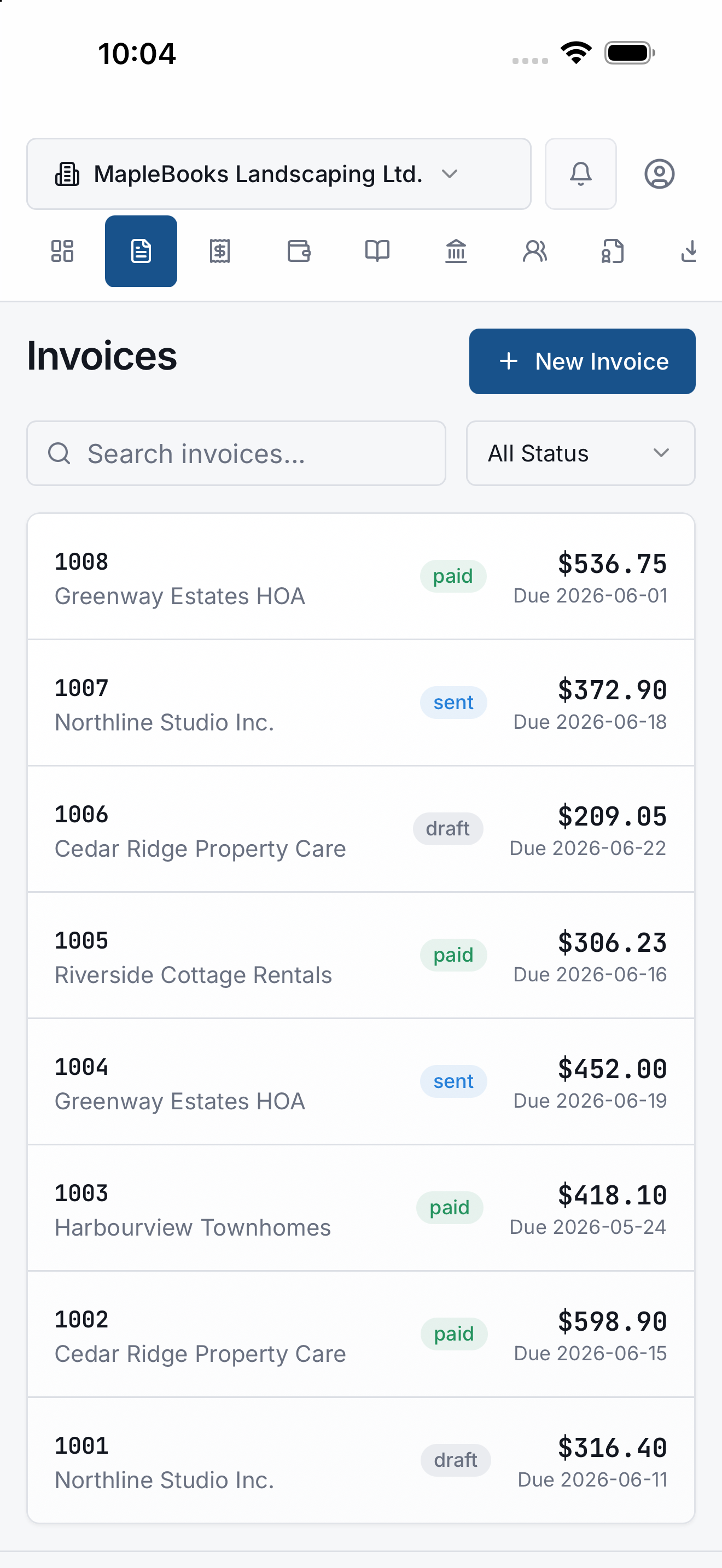 MapleBooks invoice detail